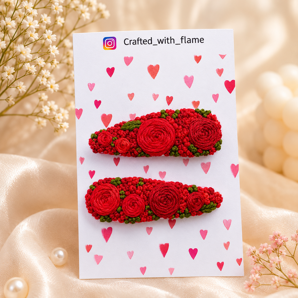 Red Rose Floral Hairpin Set